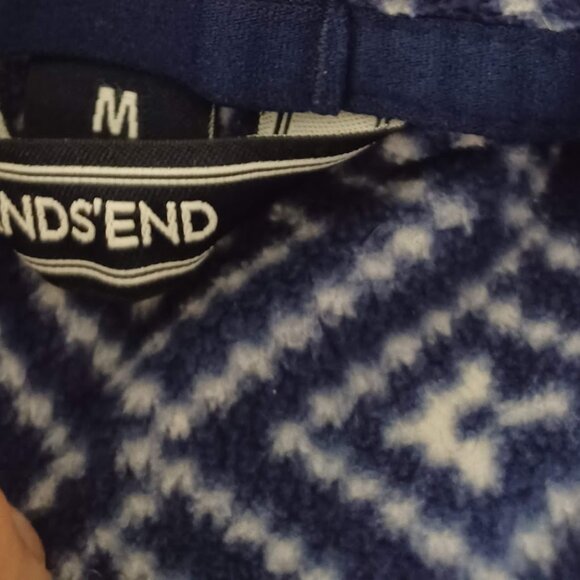Lands’ End Women’s Medium 1/4 Zip Fleece Pullover Blue White Diamond Pattern - Picture 3 of 7